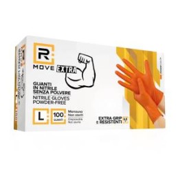 RMove 1Conf. da 100pz Tg.L 8.5gr da Lavoro - Guanti Nitrile Arancione Senza Polvere Full Grip