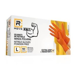 RMove 1Conf. da 50pz Tg.L 8.5gr da Lavoro - Guanti Nitrile Arancione Senza Polvere Full Grip