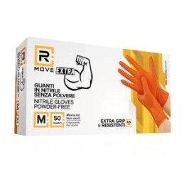 RMove 1Conf. da 50pz Tg.M 8.5gr da Lavoro - Guanti Nitrile Arancione Senza Polvere Full Grip
